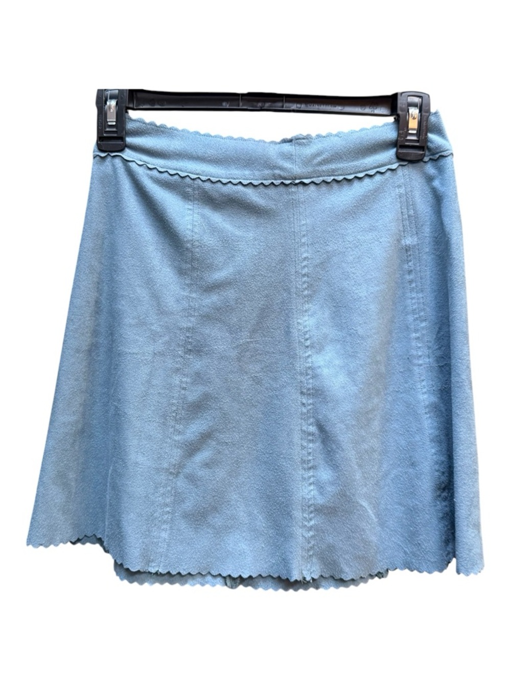 HYFVE Faux Suede Mini Skirt Blue Scalloped Hem Size Small